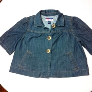Wah Short Sleeve Babydoll Cropped Denim Jeans Jacket Large Buttons